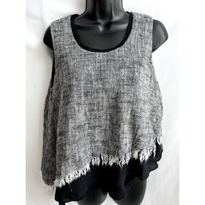Rococo Linen Cotton Asymmetrical Tank Size M Grey Frayed Artsy Layered Lagenlook